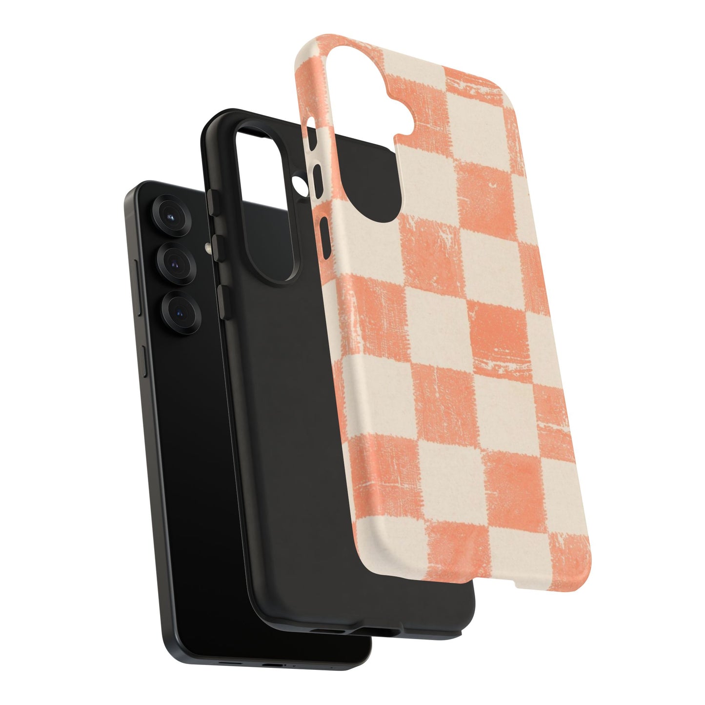 Peach Checkerboard Tough Phone Case — Retro Distressed Grid Design