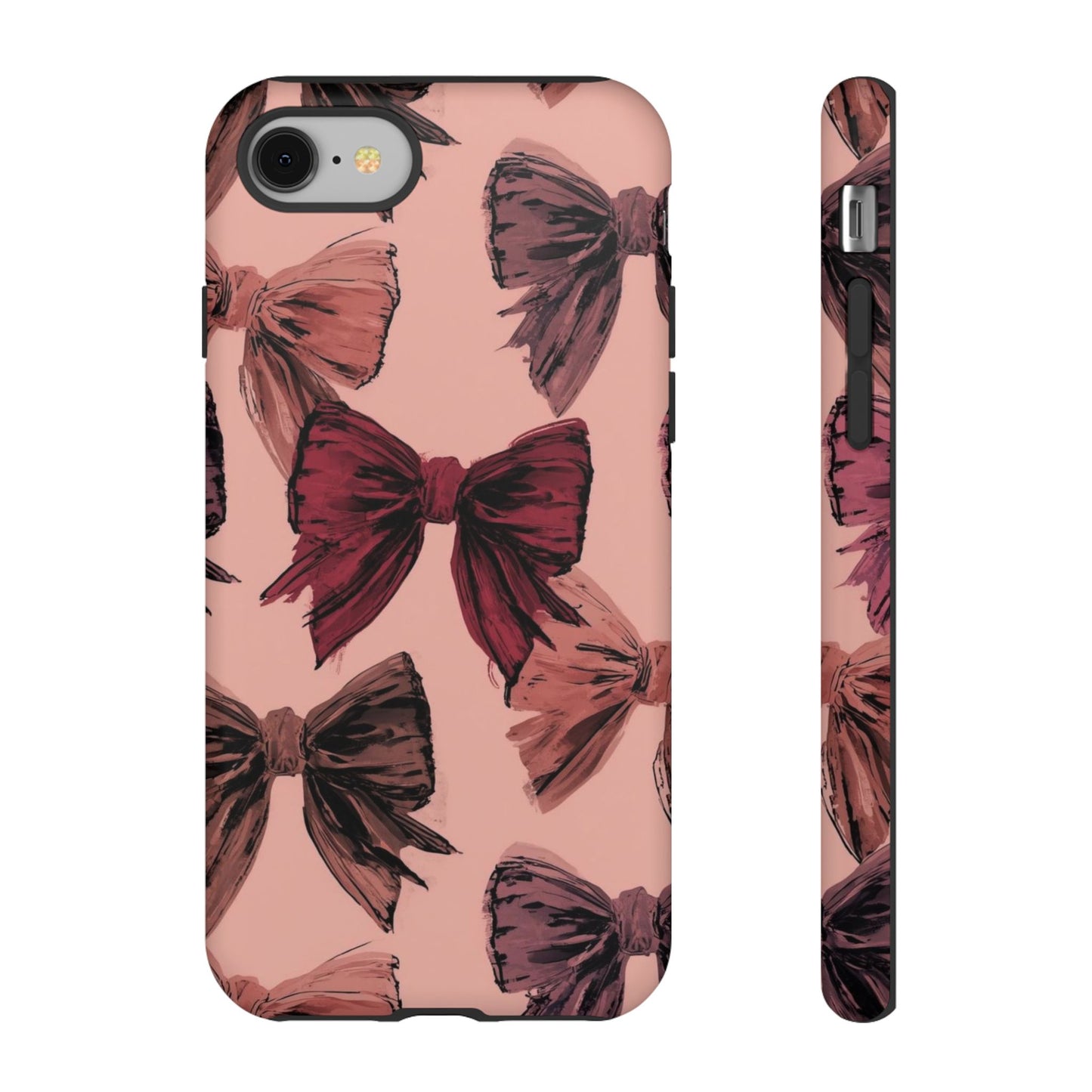 Bow Pattern Tough Phone Case — Pink Watercolor Bows Protective iPhone Cover