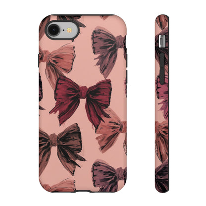 Bow Pattern Tough Phone Case — Pink Watercolor Bows Protective iPhone Cover