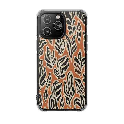 Clear Magnetic Phone Case — Earthy Abstract Leaf Pattern