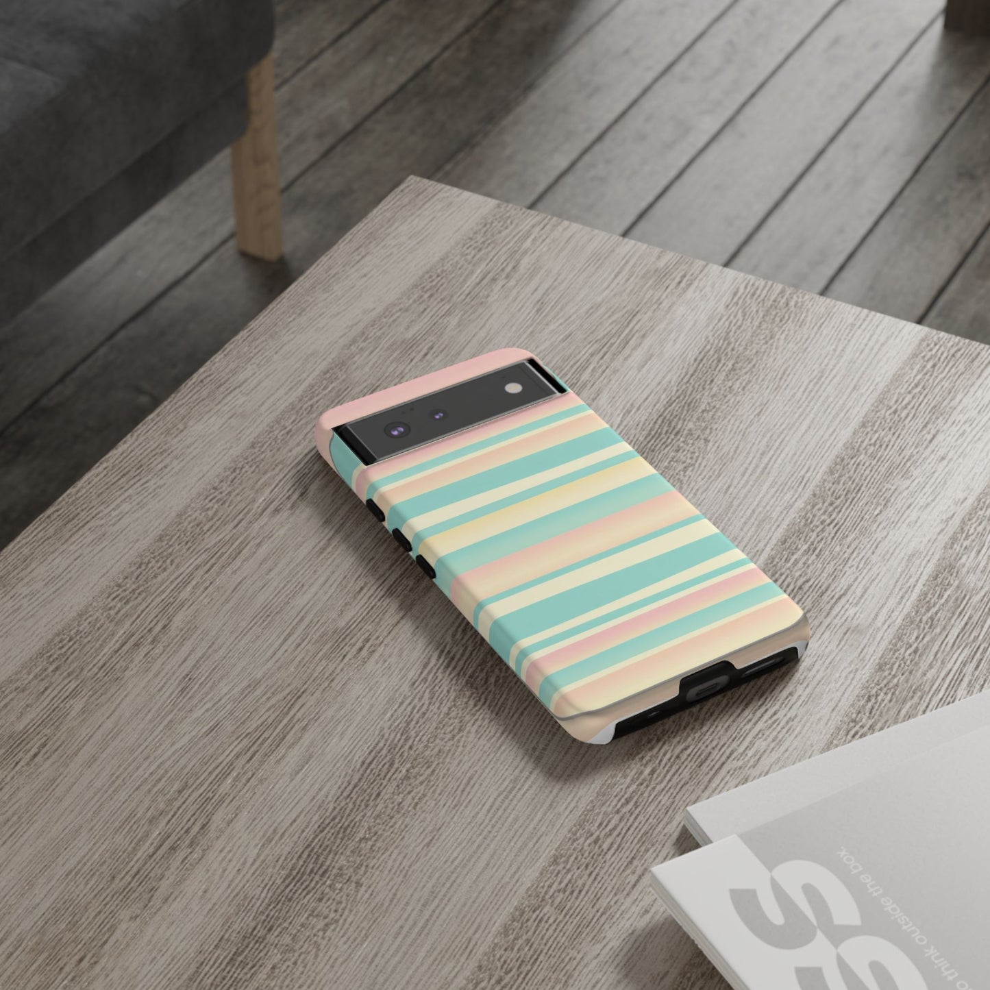 Pastel Striped Tough Phone Case — Mint, Peach & Cream Protective Cover