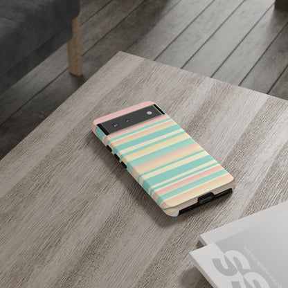 Pastel Striped Tough Phone Case — Mint, Peach & Cream Protective Cover