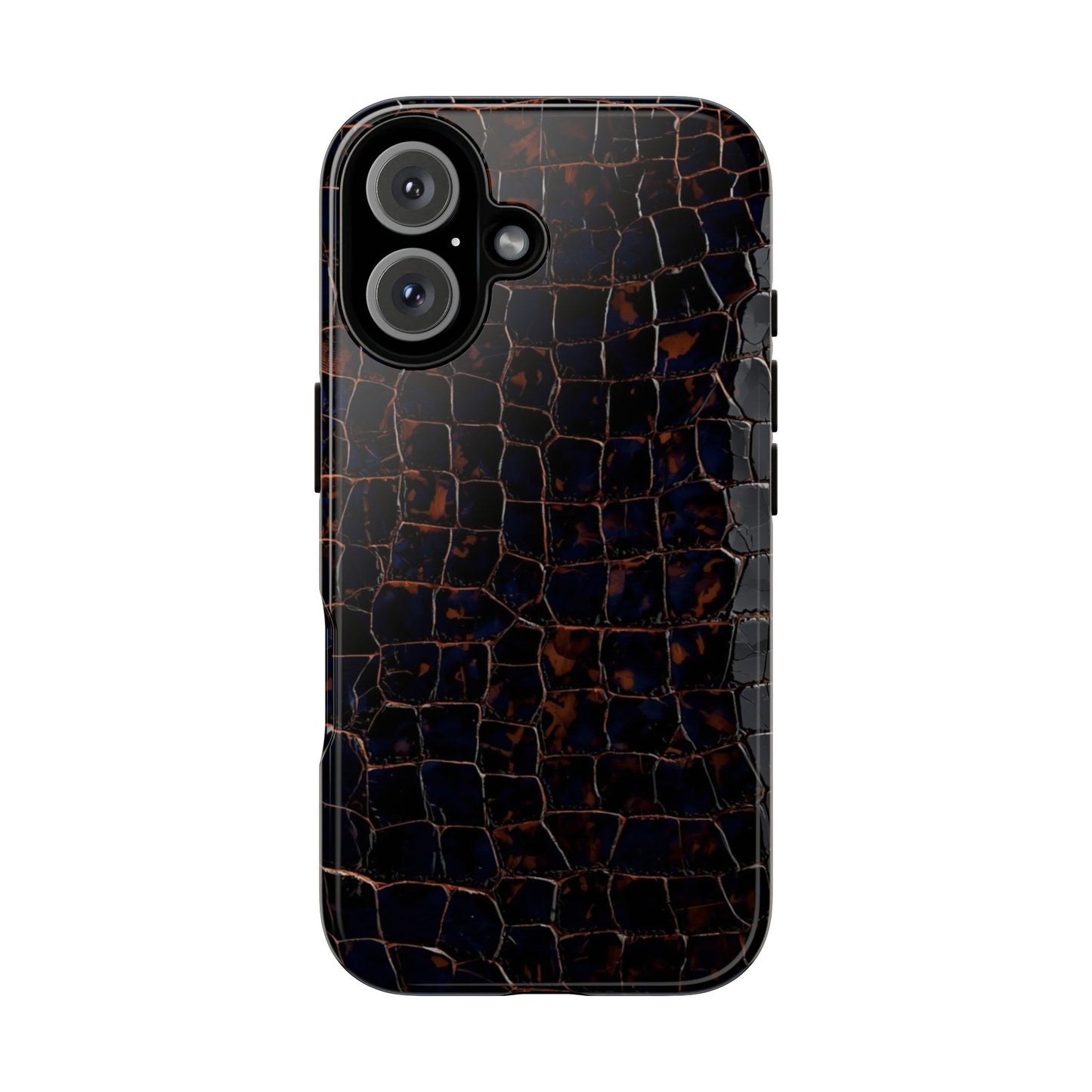 Croc-Embossed Tough Phone Case — Shockproof Black Alligator Texture