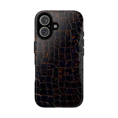 Croc-Embossed Tough Phone Case — Shockproof Black Alligator Texture