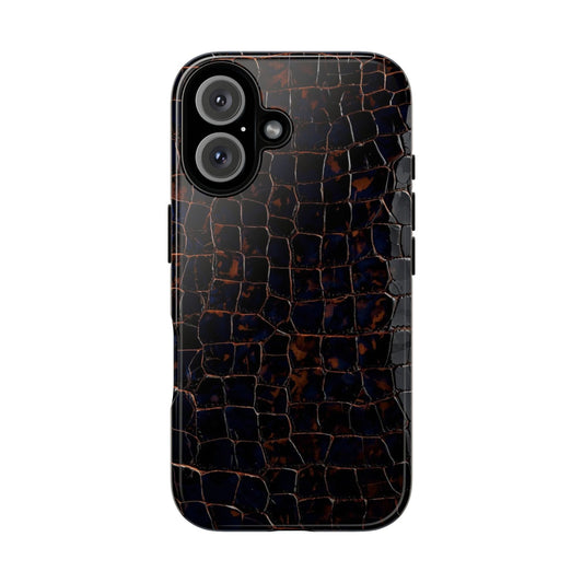 Croc-Embossed Tough Phone Case — Shockproof Black Alligator Texture
