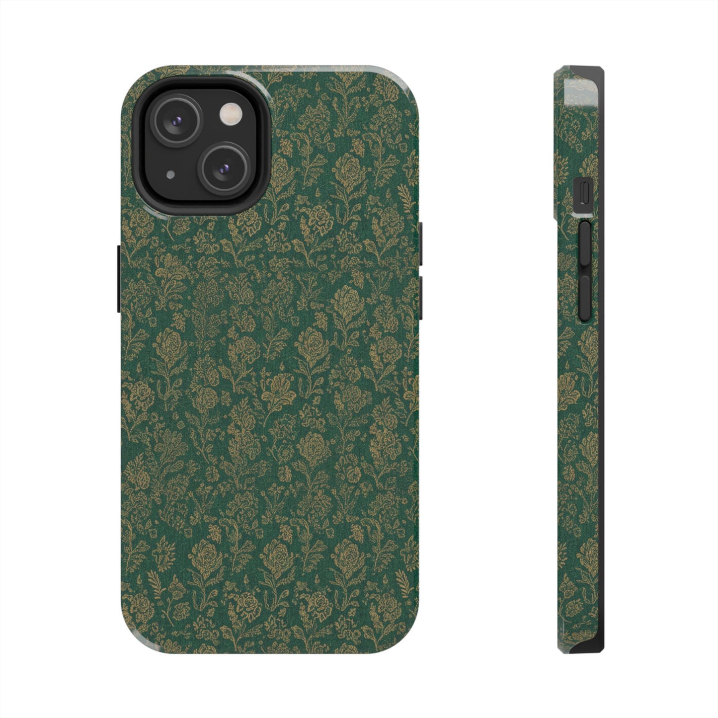 Vintage Floral Tough Phone Case — Green Damask Protective Cover
