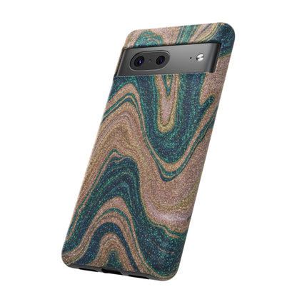 Marbled Teal & Gold Phone Case — Glitter Swirl Tough Case