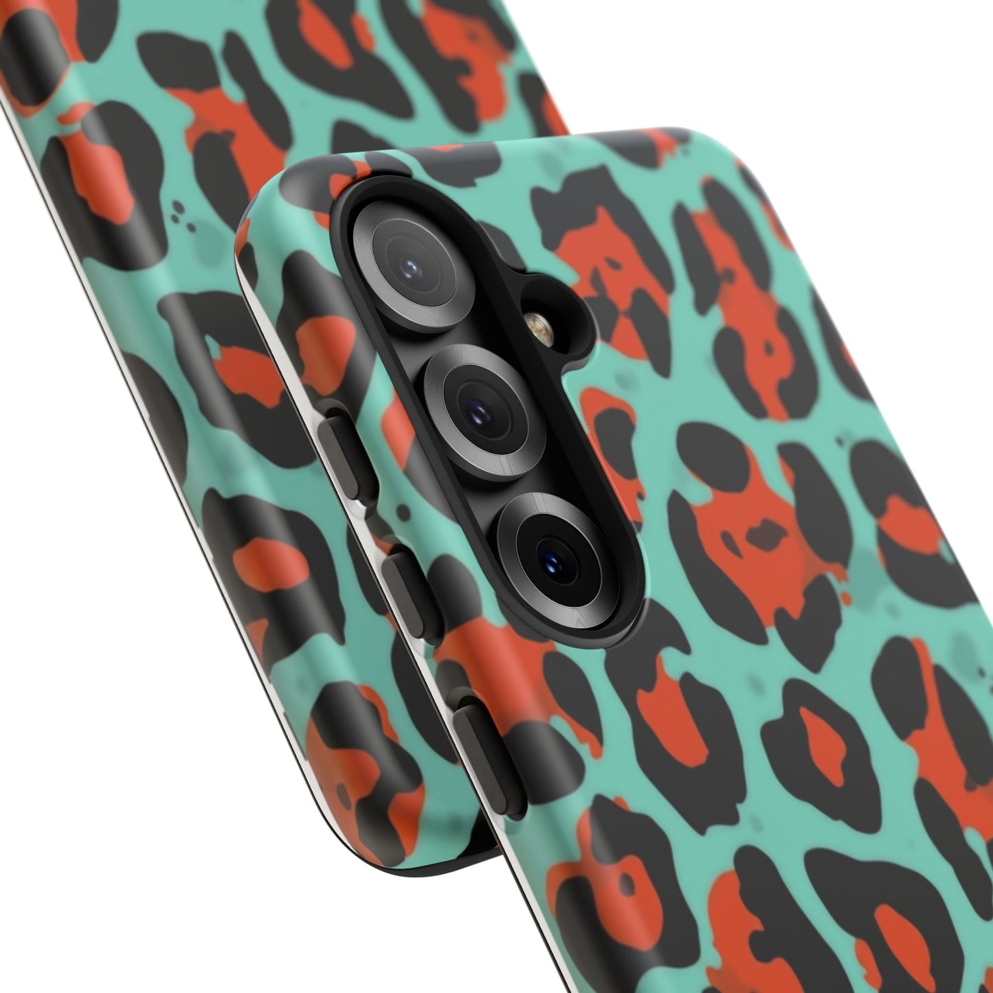 Leopard Print Tough Phone Case — Teal & Rust Protective iPhone Cover