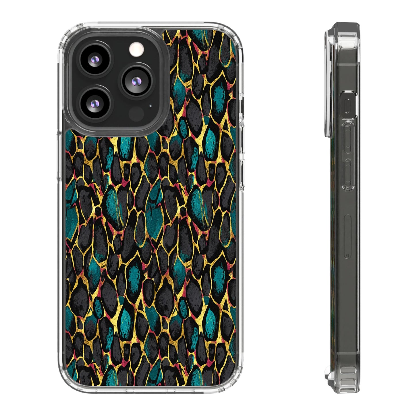 Teal Gold Leopard Clear Phone Case