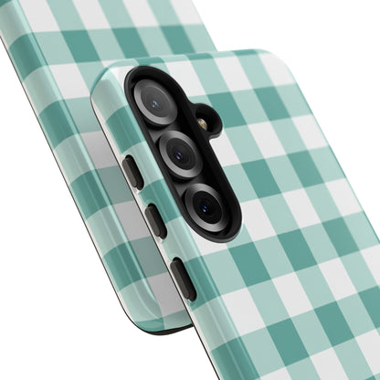 Mint Green Buffalo Check Tough Phone Case — Durable Plaid Protective Cover
