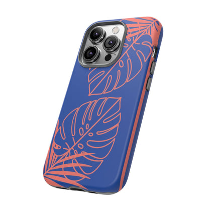 Tropical Monstera Phone Case — Blue & Coral Leaf Protective Cover