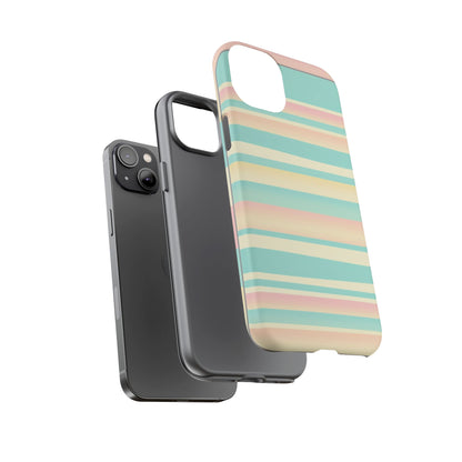 Pastel Striped Tough Phone Case — Mint, Peach & Cream Protective Cover
