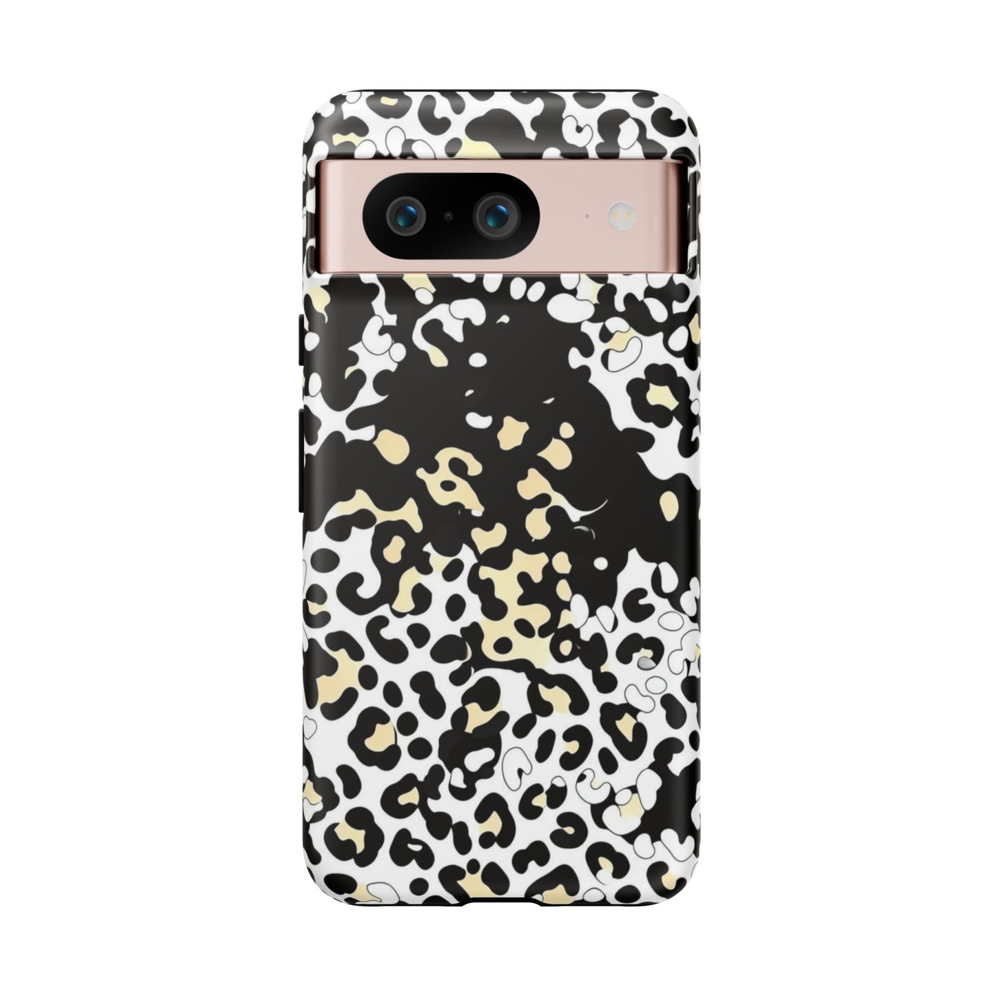 Leopard Splash Tough Phone Case — Black & Cream Animal Print Protective Cover