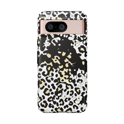 Leopard Splash Tough Phone Case — Black & Cream Animal Print Protective Cover