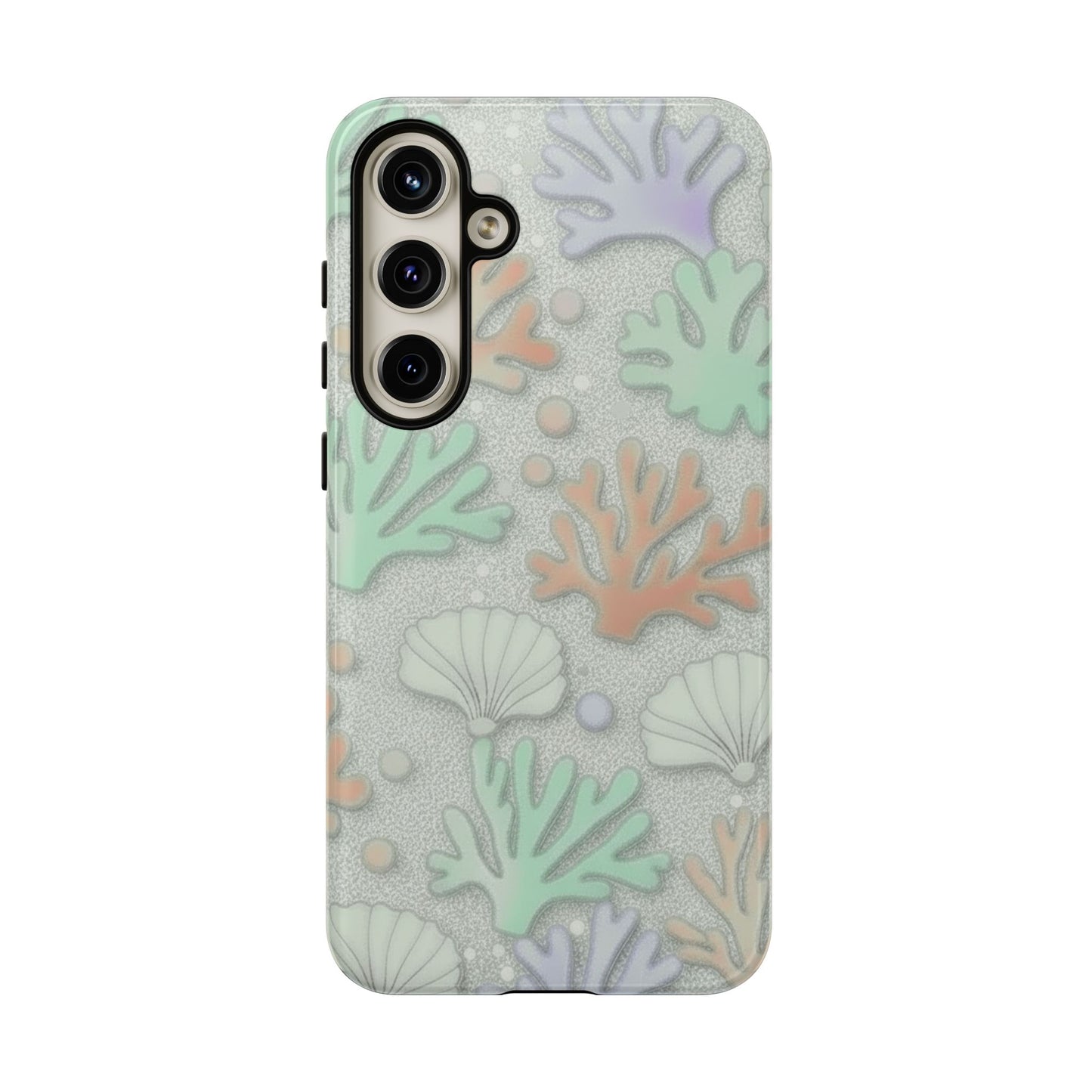 Pastel Coral Reef Tough Phone Case – Sea Shell & Coral Pattern Durable Protector