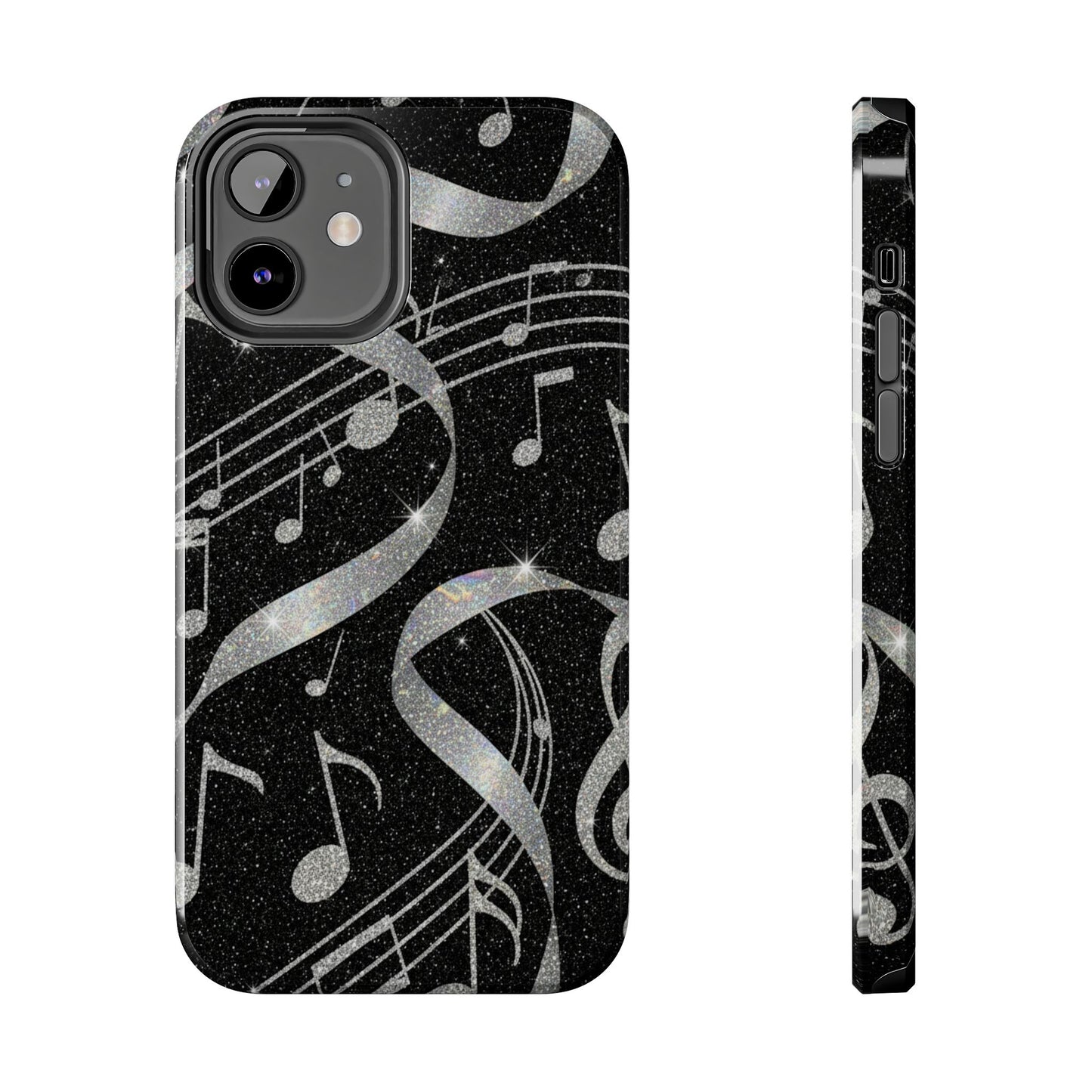 Musical Notes Tough Phone Case – Glitter Black Musician Phone Cover