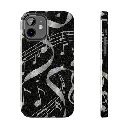 Musical Notes Tough Phone Case – Glitter Black Musician Phone Cover