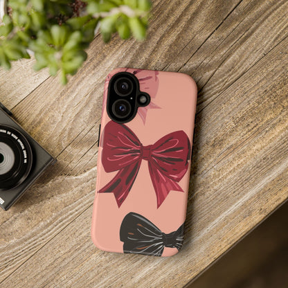 Bow Pattern Tough Phone Case — Pink, Red & Black Decorative Bows