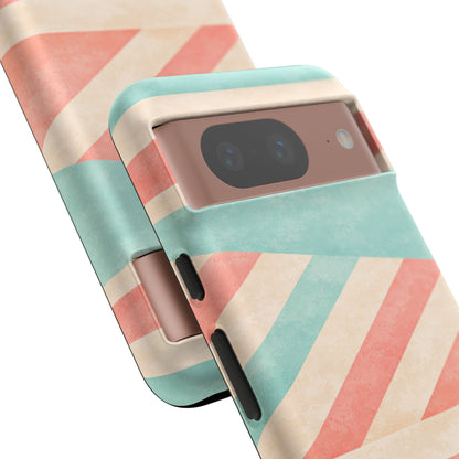 Pastel Stripes Tough Phone Case – Retro Coral & Teal Protective Cover