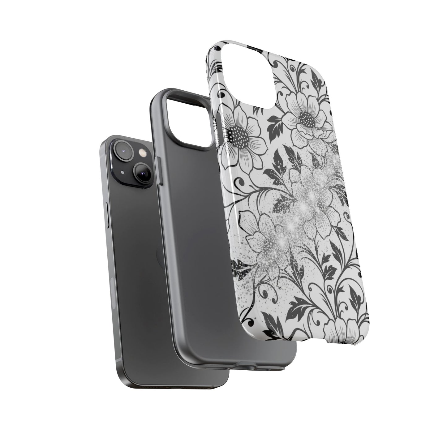 Floral Lace Phone Case — Black & White Vintage Flower Protective Case