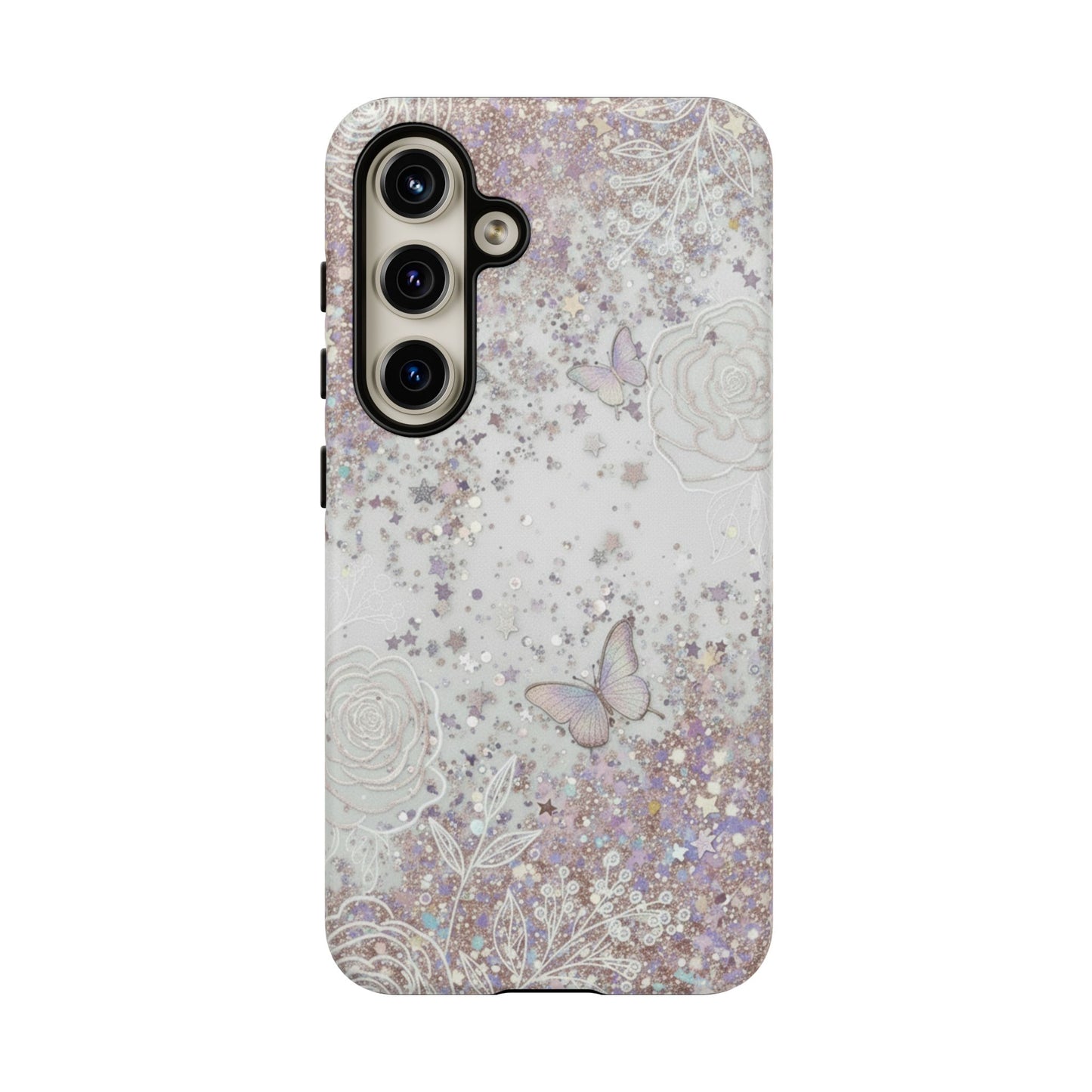 Butterfly Glitter Tough Phone Case — Floral Sparkle Protective Case