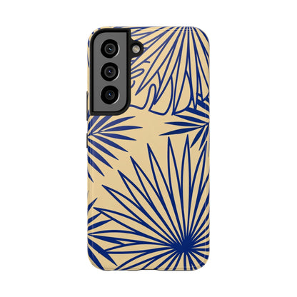 Tropical Palm Pattern Tough Phone Case — Navy Blue Fan Leaves on Sand