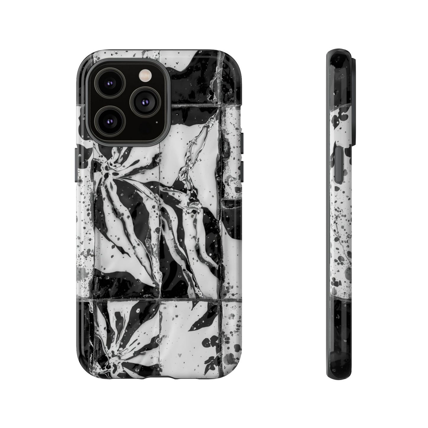 Monochrome Tile Floral Tough Phone Case