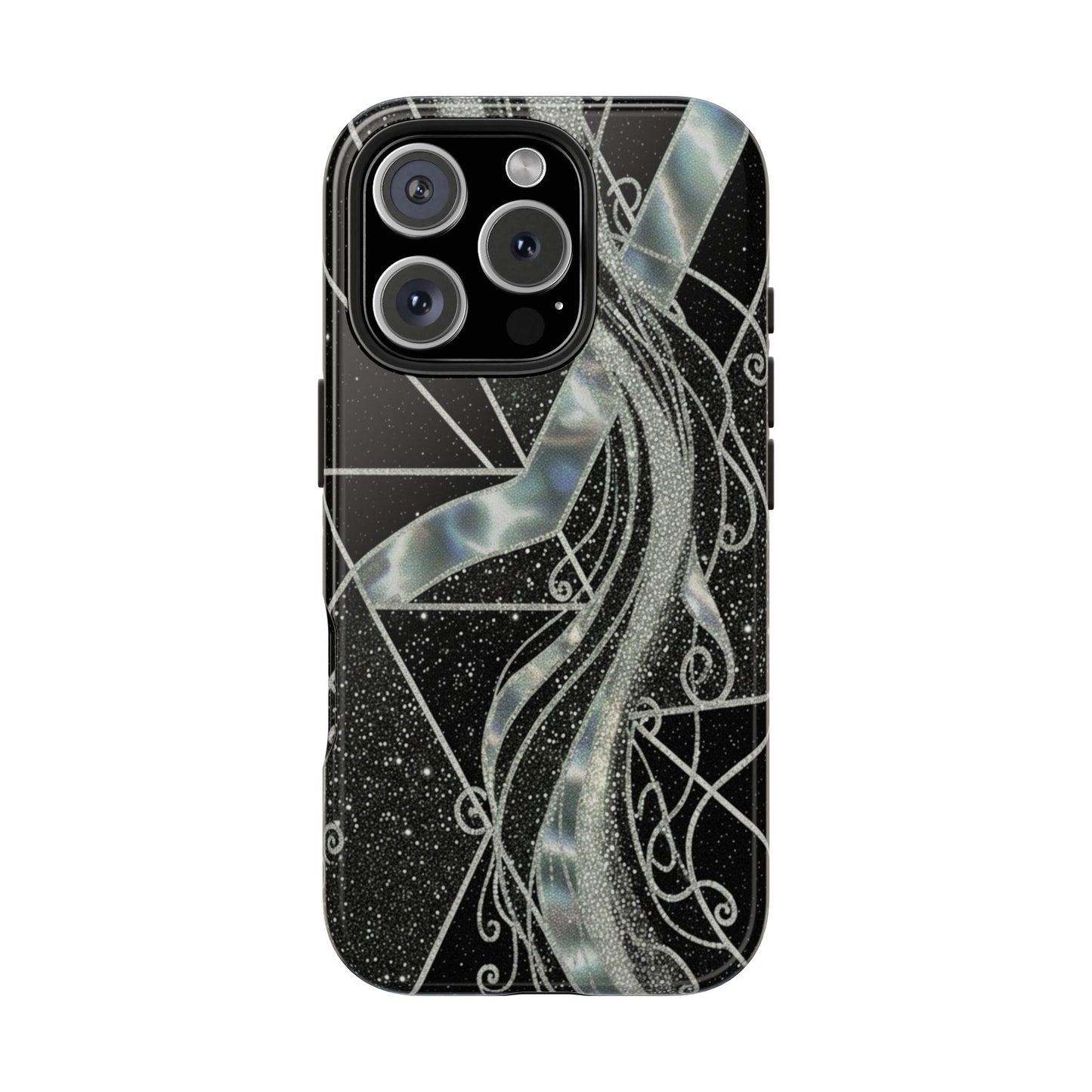 Geometry Tough Phone Case — Iridescent Ribbon on Black Celestial Background