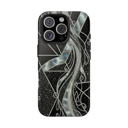 Geometry Tough Phone Case — Iridescent Ribbon on Black Celestial Background