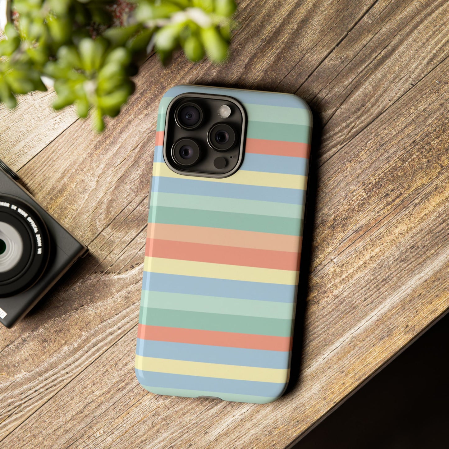 Pastel Striped Phone Case — Retro Horizontal Multi-Color Tough Case