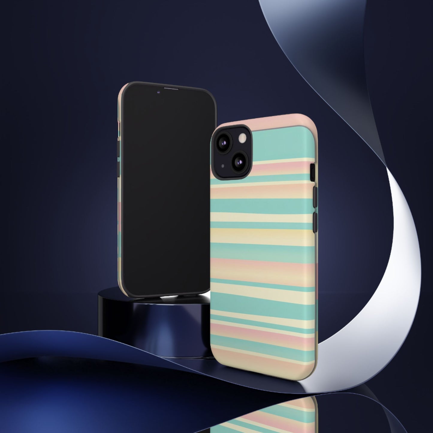 Pastel Striped Tough Phone Case — Mint, Peach & Cream Protective Cover