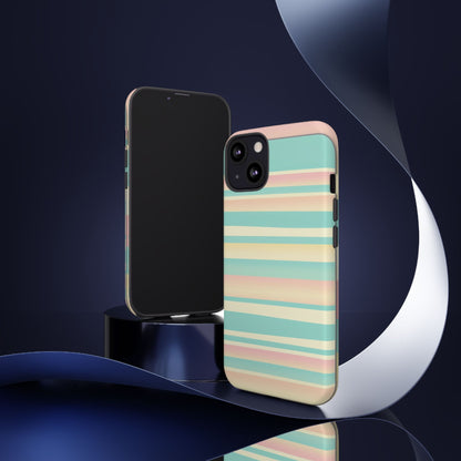 Pastel Striped Tough Phone Case — Mint, Peach & Cream Protective Cover
