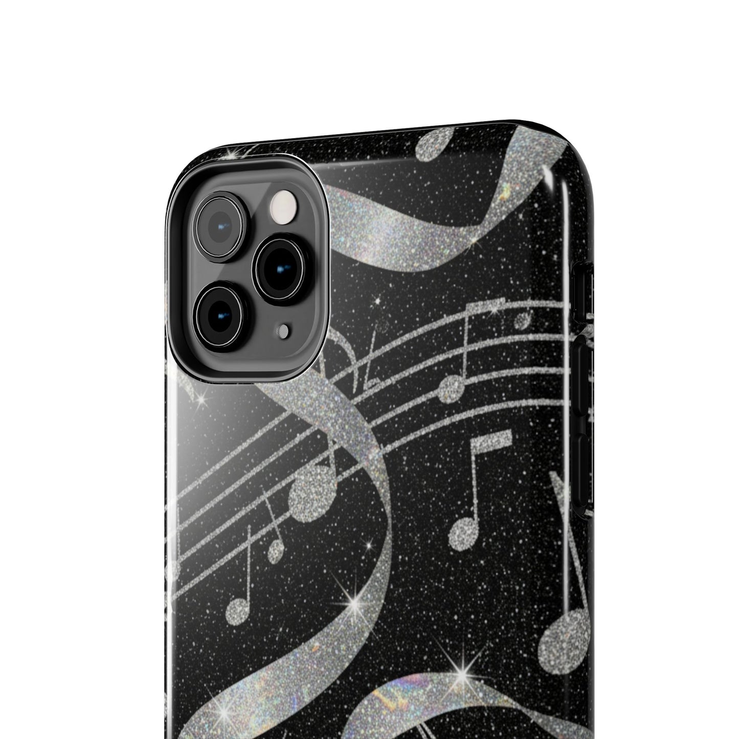 Musical Notes Tough Phone Case – Glitter Black Musician Phone Cover