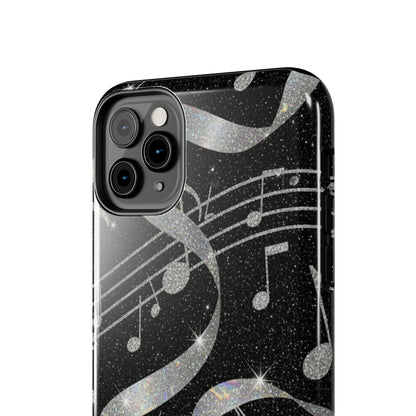 Musical Notes Tough Phone Case – Glitter Black Musician Phone Cover