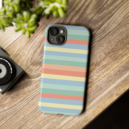 Pastel Striped Phone Case — Retro Horizontal Multi-Color Tough Case