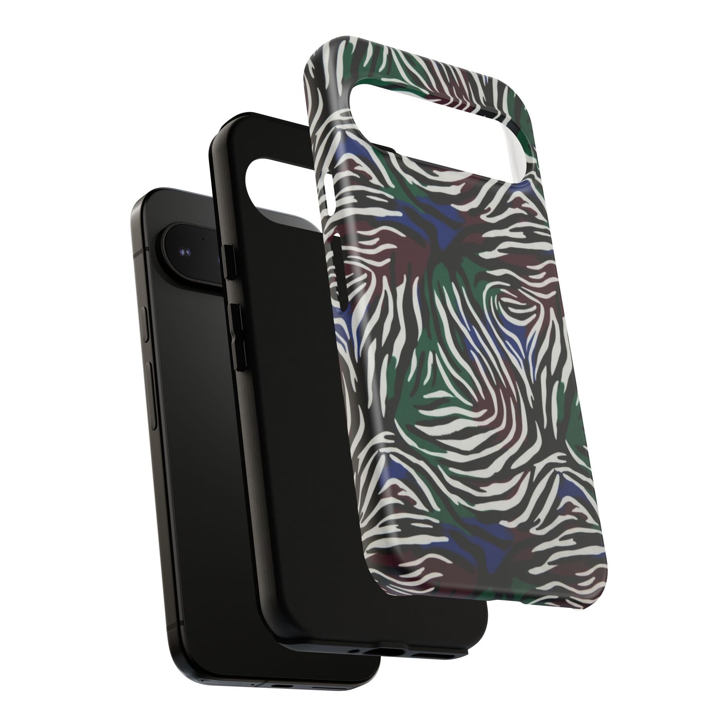 Zebra Camo Tough Phone Case – Green & Blue Animal Print Protective Cover