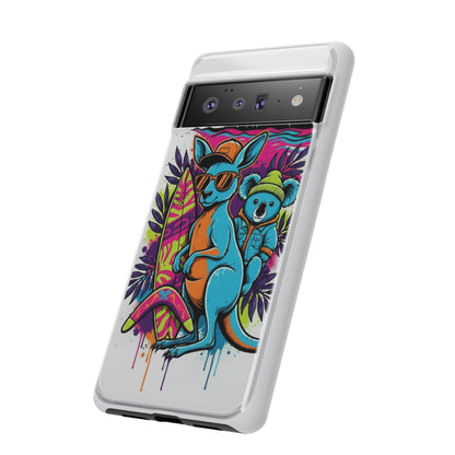 Kangaroo & Koala Surf Phone Case — Retro Neon Beach Art Tough Case