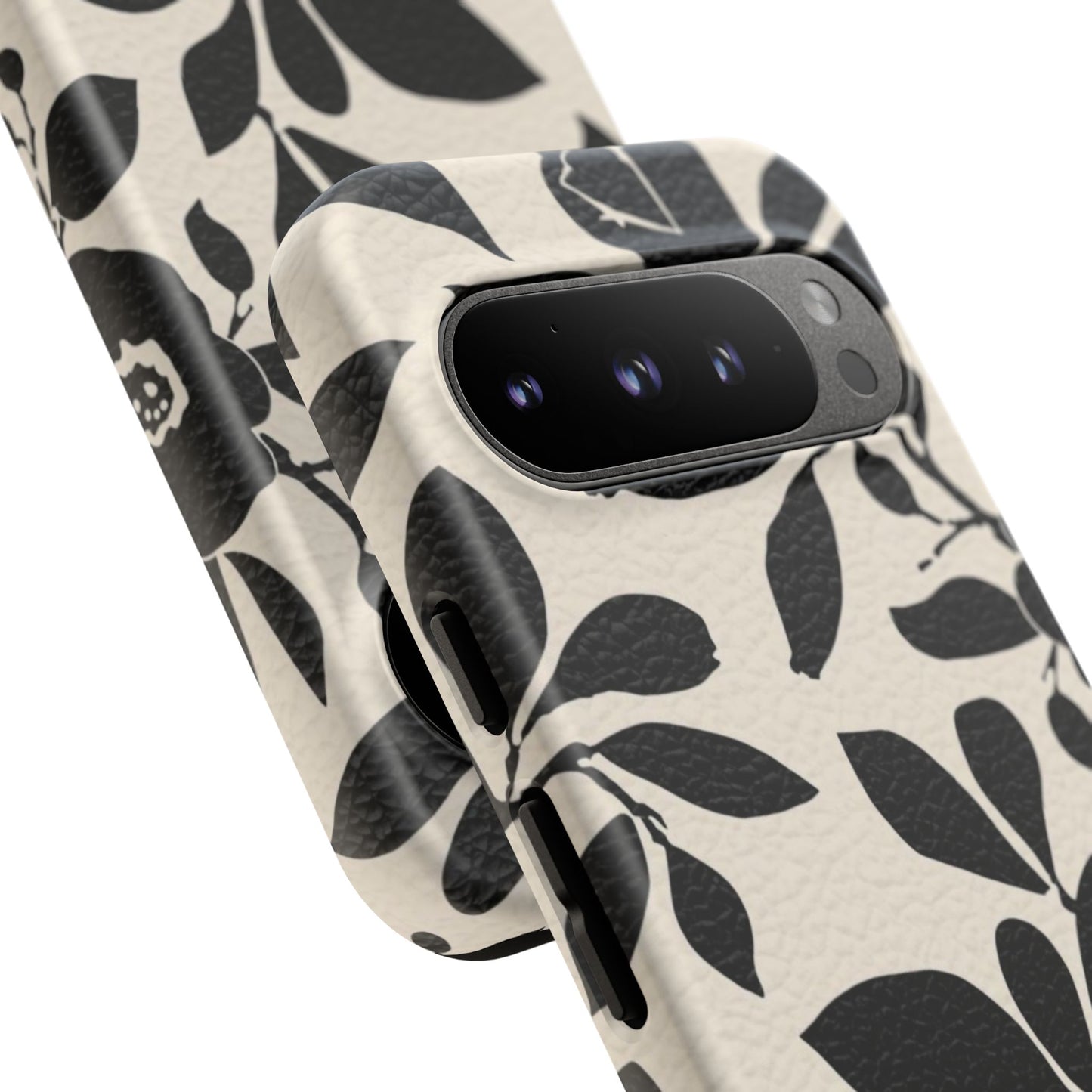 Black Floral Pattern Phone Case — Monochrome Botanical Tough Case