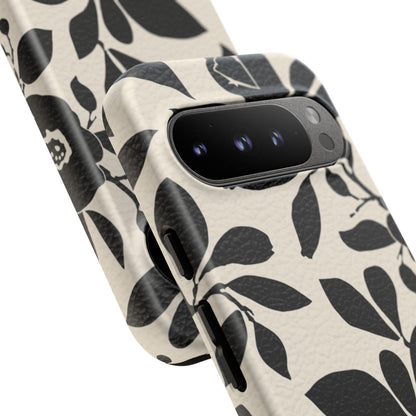 Black Floral Pattern Phone Case — Monochrome Botanical Tough Case