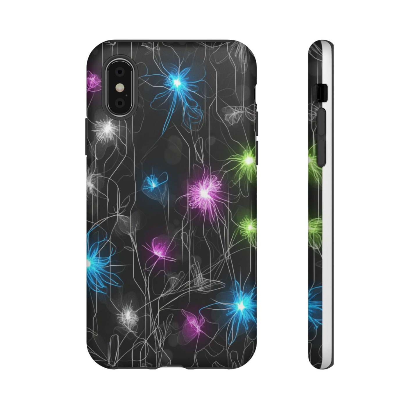 Neon Floral Tough Phone Case — Glow Flower Protective iPhone Cover