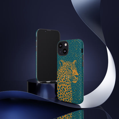 Leopard Spotlight Phone Case — Teal Gold Animal Print Protective Cover