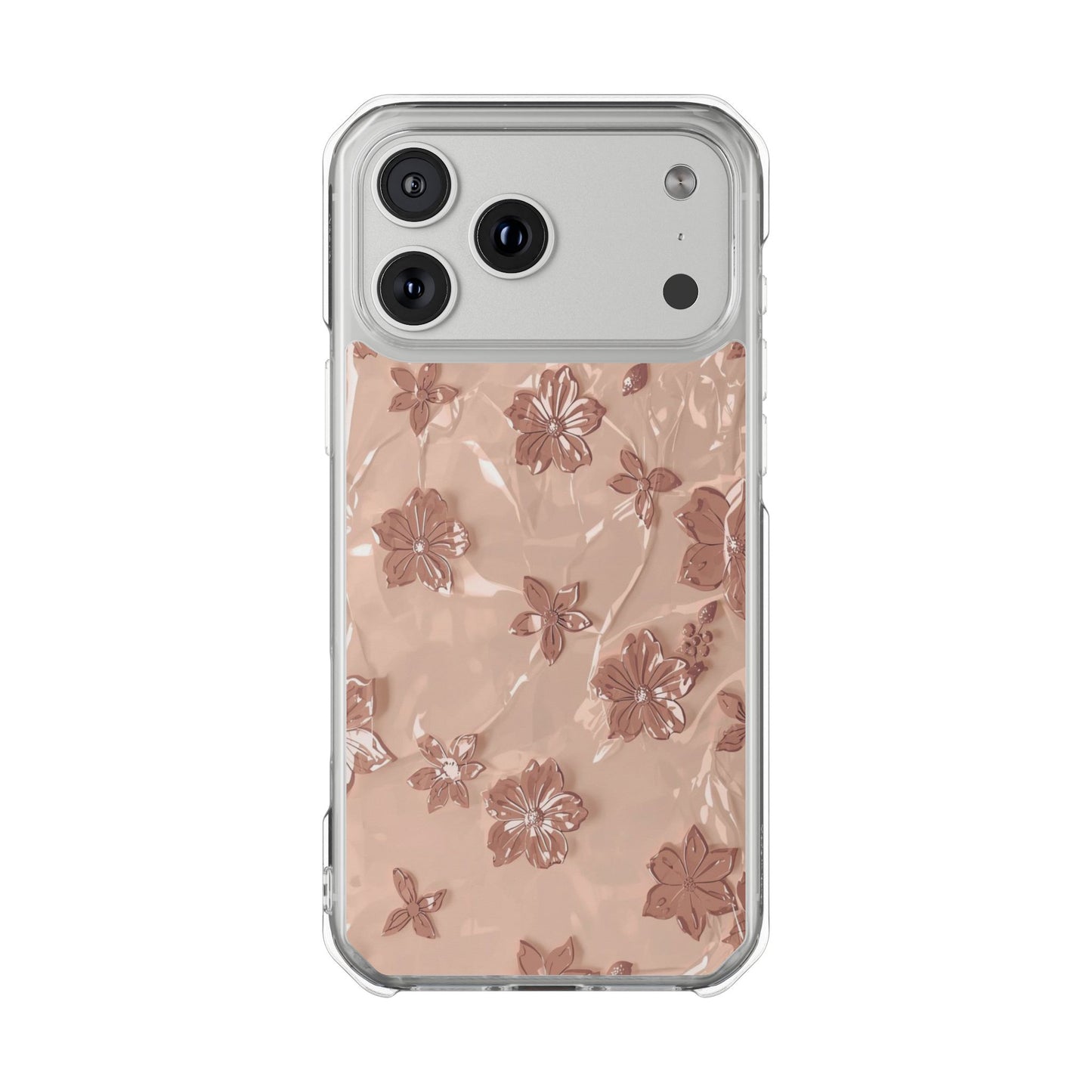 Clear Magnetic Phone Case — Rose Gold Floral Impact Protection