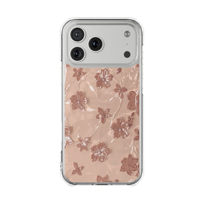 Clear Magnetic Phone Case — Rose Gold Floral Impact Protection