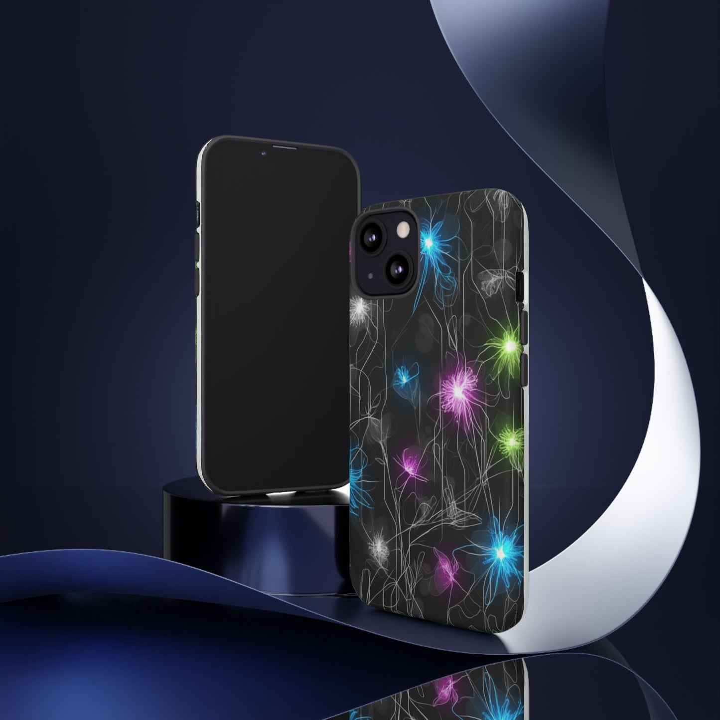 Neon Floral Tough Phone Case — Glow Flower Protective iPhone Cover