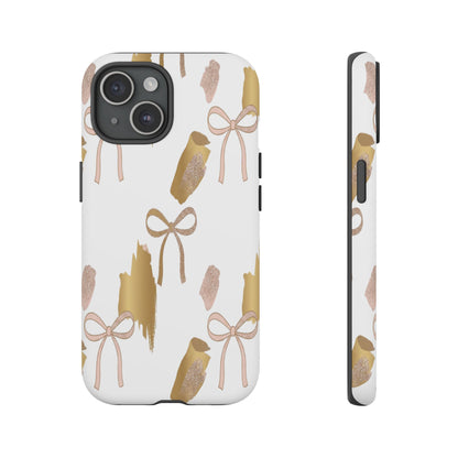 Phone Case — Gold Brushstroke & Blush Bow Pattern