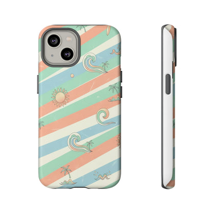 Surf Stripe Tough Phone Case — Retro Beach Waves Pattern