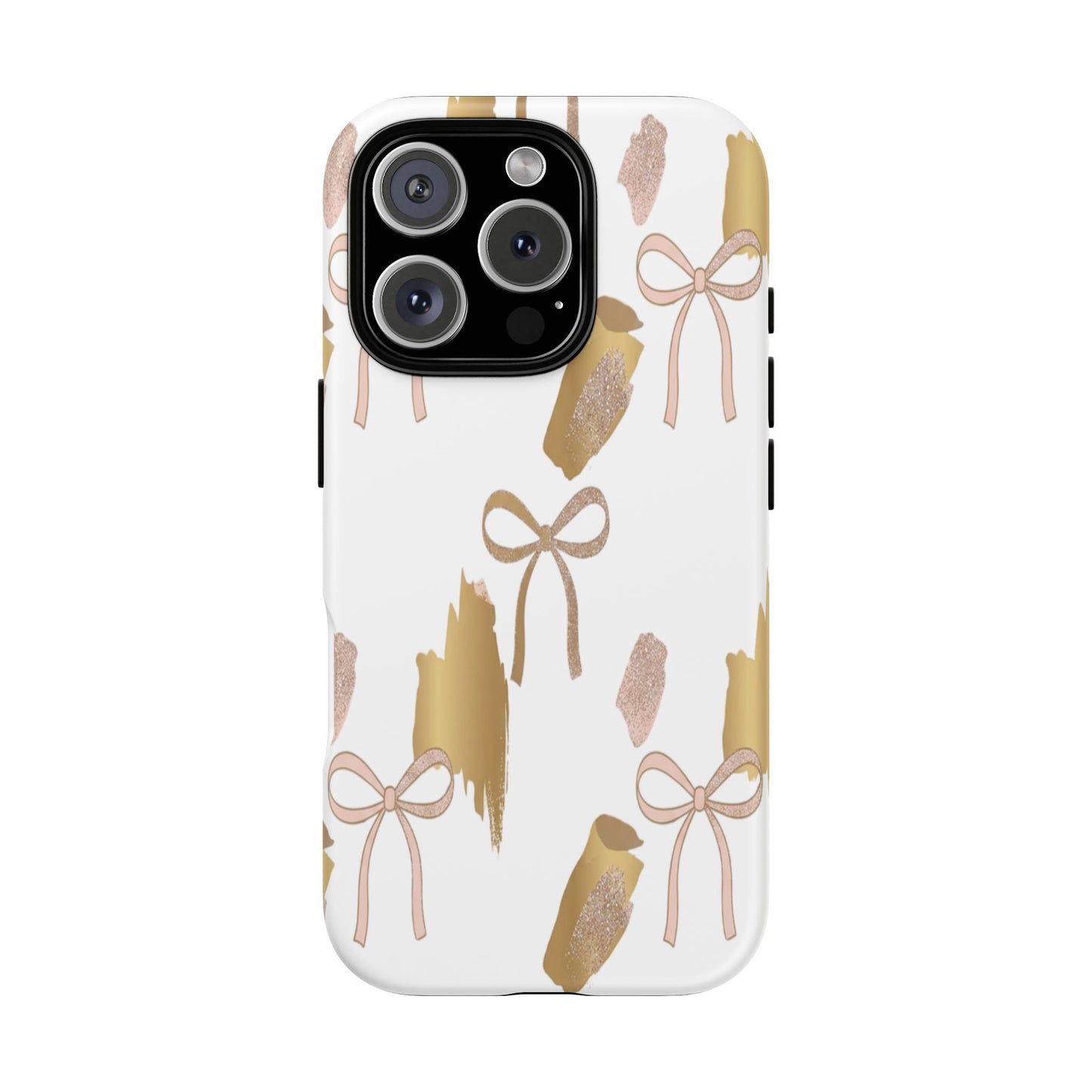Phone Case — Gold Brushstroke & Blush Bow Pattern