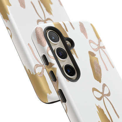 Phone Case — Gold Brushstroke & Blush Bow Pattern