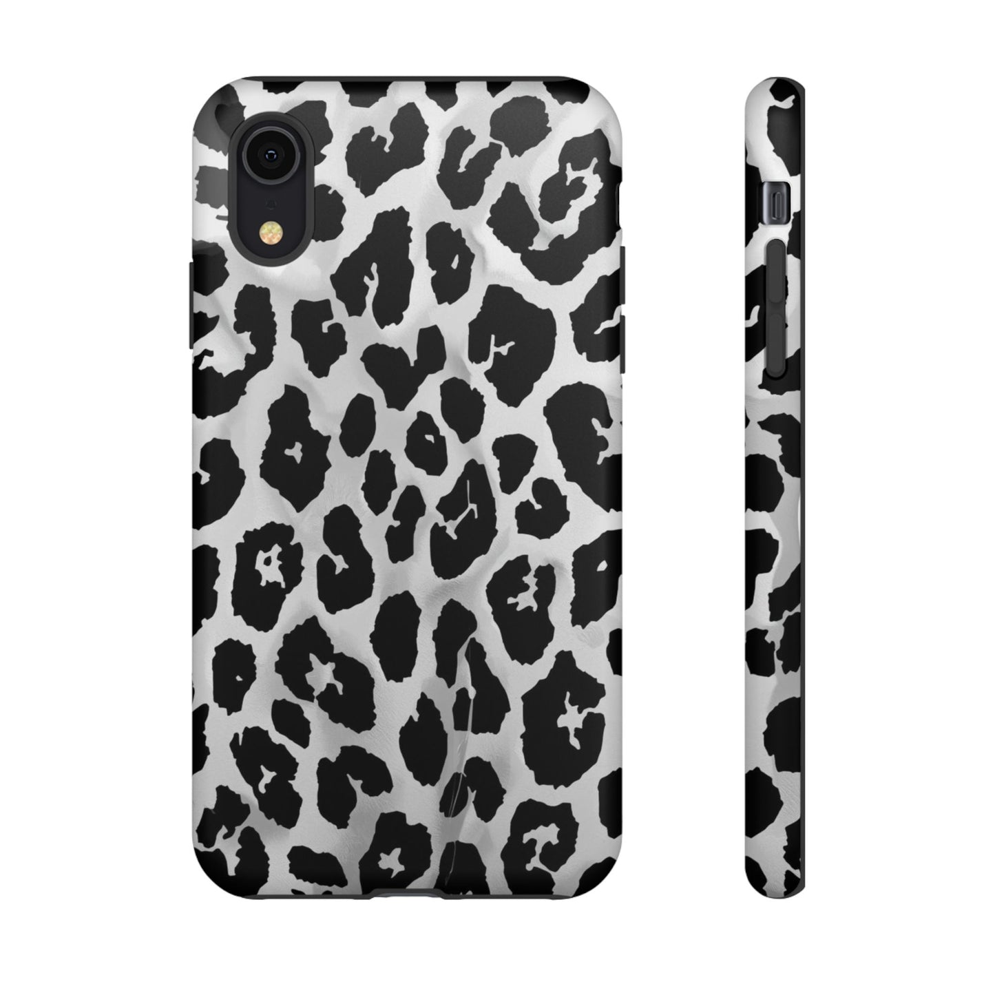Leopard Print Tough Phone Case – Black & White Animal Pattern Protective Cover