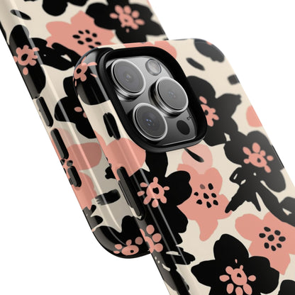 Floral Phone Case — Pink & Black Retro Blossom Protective Cover
